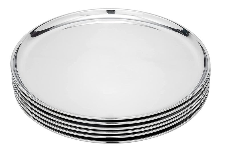 KC Stainless Steel Dinner Plate Set of 4 Pieces (29.5cm Dia, Royal Design, Silver) - Image 1