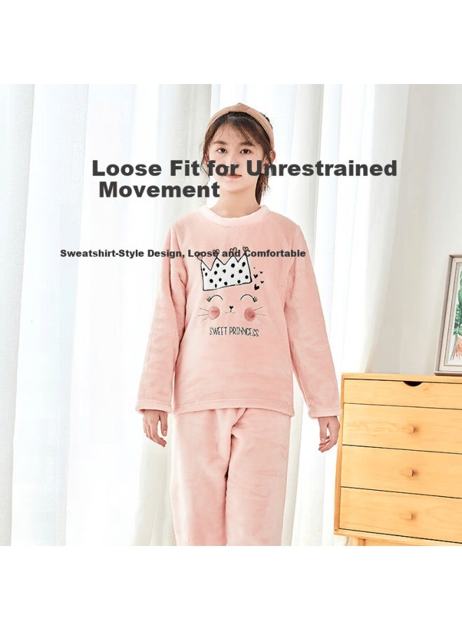 Dingguagua Double-sided Warm Fleece Autumn Winter Kids Thickened Homewear Light Pink 130
