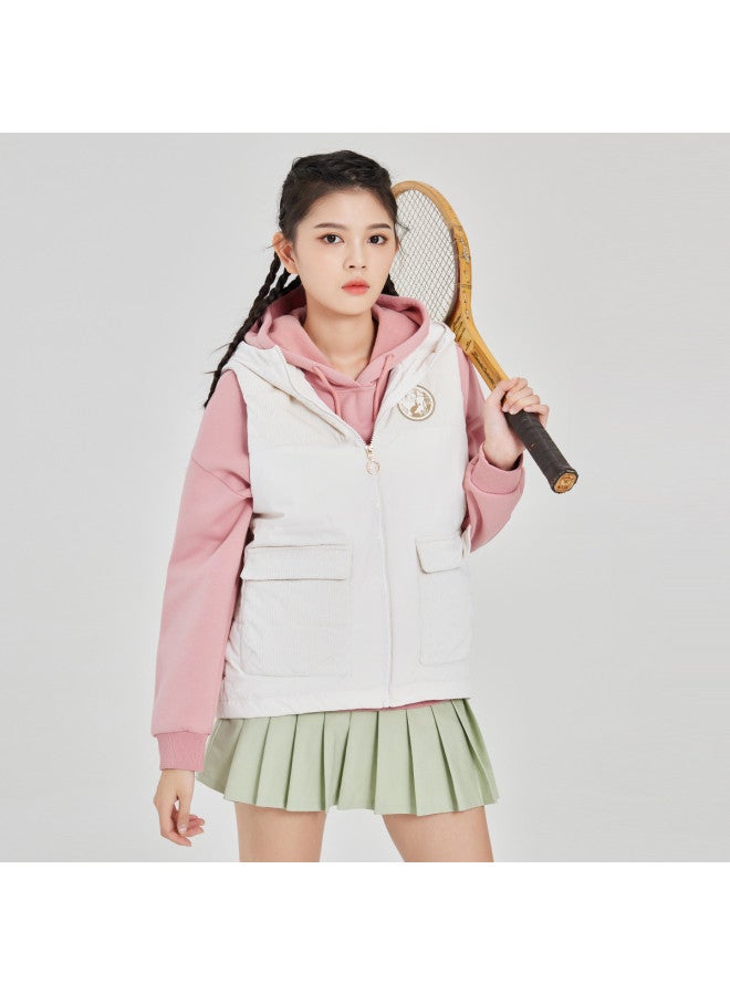 ERKE Chang'e Flying To The Moon】women's Cotton Vest Jacket, Sporty Short Outerwear, Casual Versatile Hooded Vest Coat - Image 2