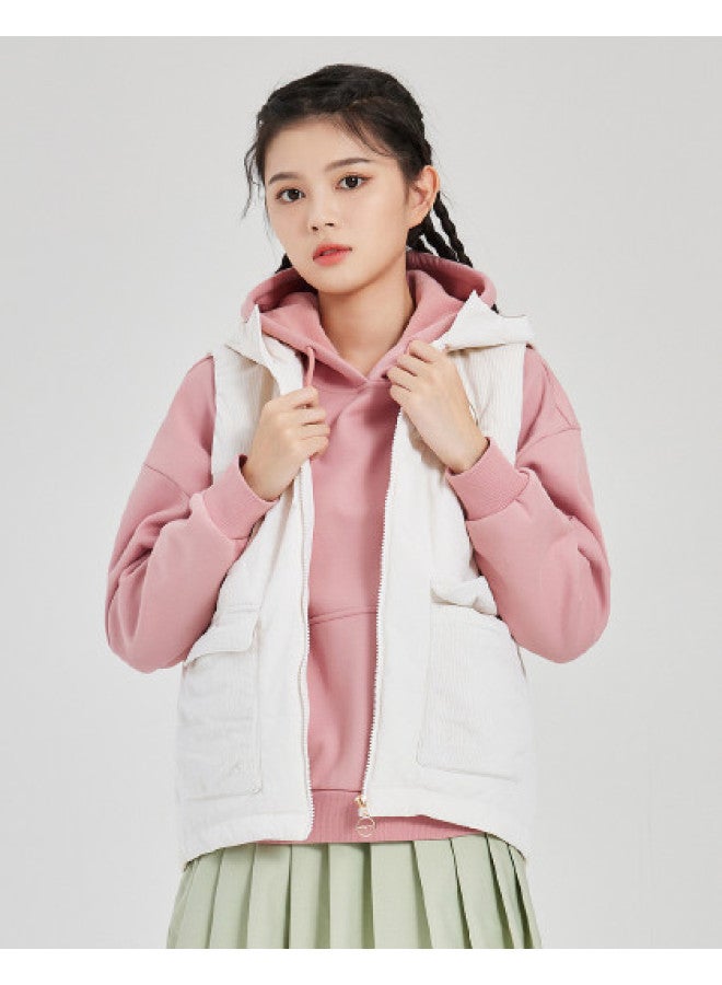 ERKE Chang'e Flying To The Moon】women's Cotton Vest Jacket, Sporty Short Outerwear, Casual Versatile Hooded Vest Coat - Image 1