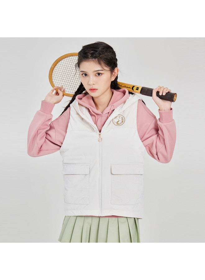 ERKE Chang'e Flying To The Moon】women's Cotton Vest Jacket, Sporty Short Outerwear, Casual Versatile Hooded Vest Coat - Image 3