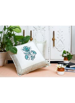 OJARIYA Floral Cotton Block Printed Cushion Cover Multicolour 40 X 40 Cm  - Image 1