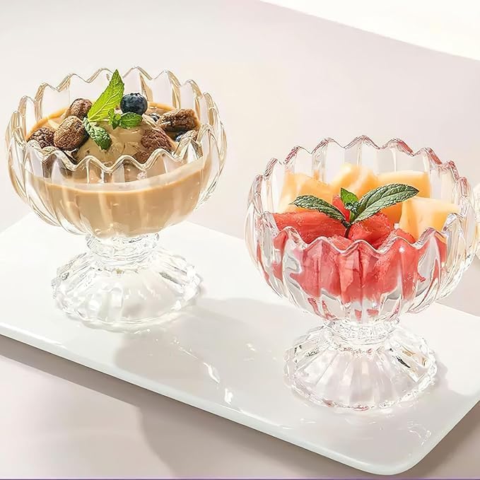 CHALISA Glass Dessert Bowls 6 PCS SetIce Cream Bowls Crystal Cut Flower Shape Salad Dessert Serving Bowls Mock Tail Cocktail Pudding Trifle PCS6 - Image 4