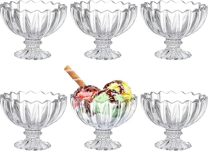 CHALISA Glass Dessert Bowls 6 PCS SetIce Cream Bowls Crystal Cut Flower Shape Salad Dessert Serving Bowls Mock Tail Cocktail Pudding Trifle PCS6 - Image 1