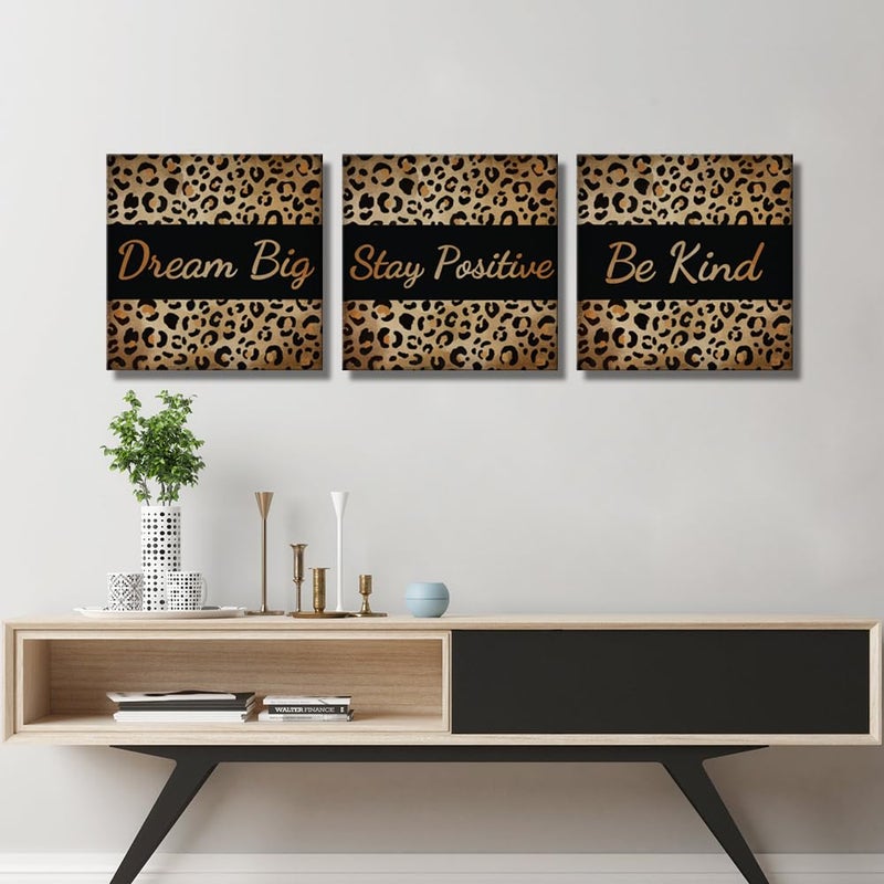 Derkymo 3 Pieces Fashion Leopard Print Pictures Motivational Canvas Art Modern Giclee Artwork for Home Office Framed Ready to Hang - Image 2