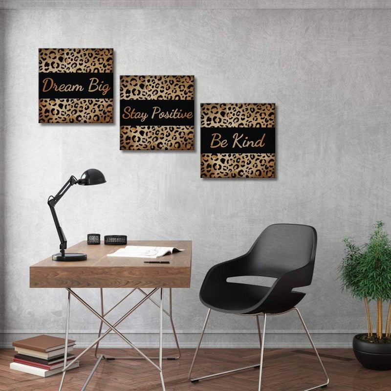 Derkymo 3 Pieces Fashion Leopard Print Pictures Motivational Canvas Art Modern Giclee Artwork for Home Office Framed Ready to Hang - Image 3