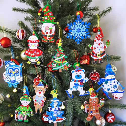 Winlyn 24 Sets Holiday Decorations DIY Christmas Tree Ornaments Winter Crafts Kits Foam Snowflake Penguin Snowman Foam Stickers for Kids Holiday Seasonal Gift Home Classroom Activities Party Favors - Image 5
