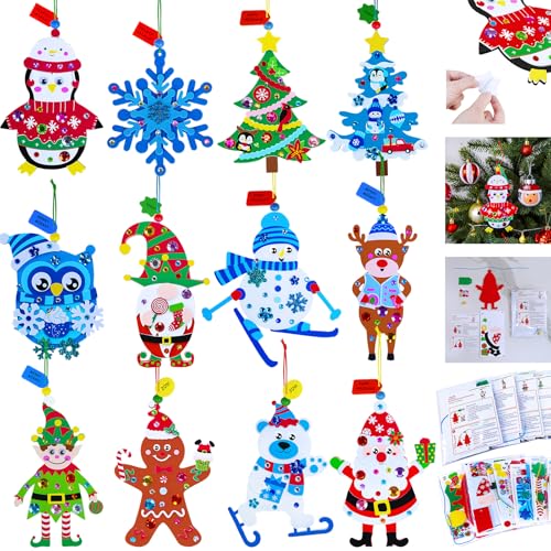Winlyn 24 Sets Holiday Decorations DIY Christmas Tree Ornaments Winter Crafts Kits Foam Snowflake Penguin Snowman Foam Stickers for Kids Holiday Seasonal Gift Home Classroom Activities Party Favors - Image 1