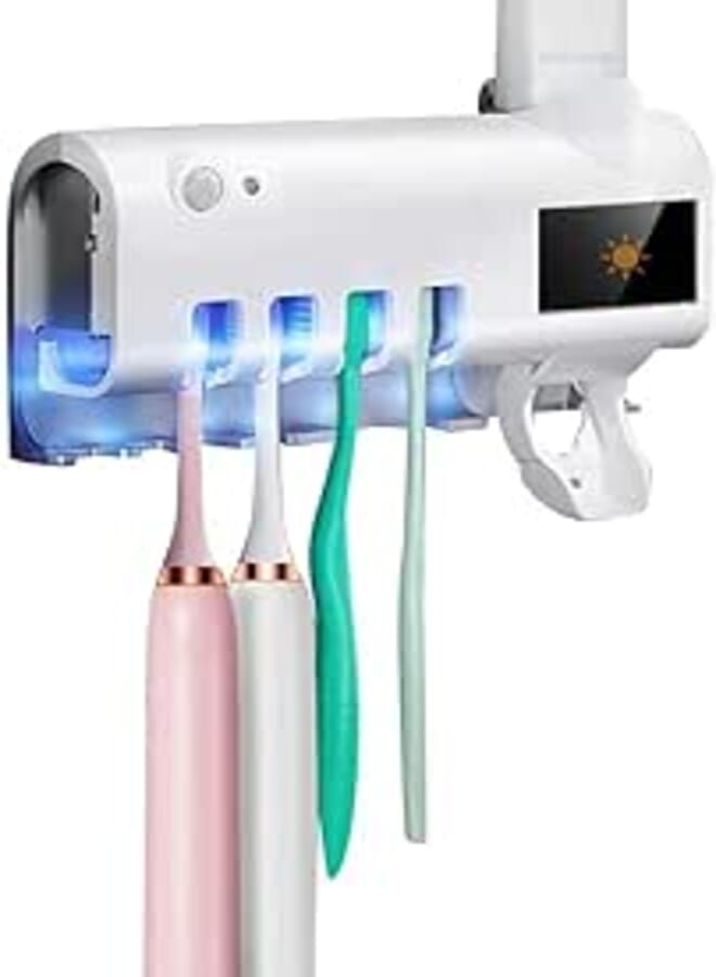 YU WELL UV Toothbrush Sterilizer Multi-function Toothbrush Holder Wall Mounted UV Sterilizer with Dispenser for Bathroom