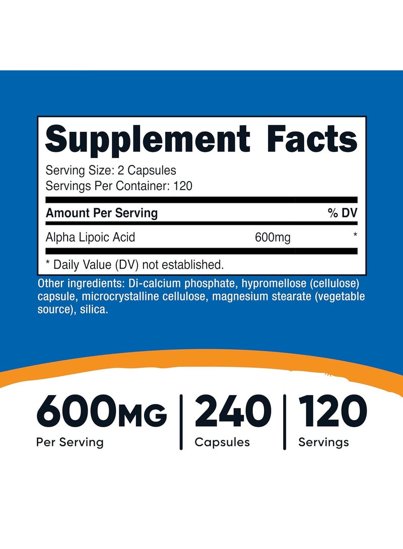 Nutricost Alpha Lipoic Acid Capsules 600mg 240 Caps - Image 2
