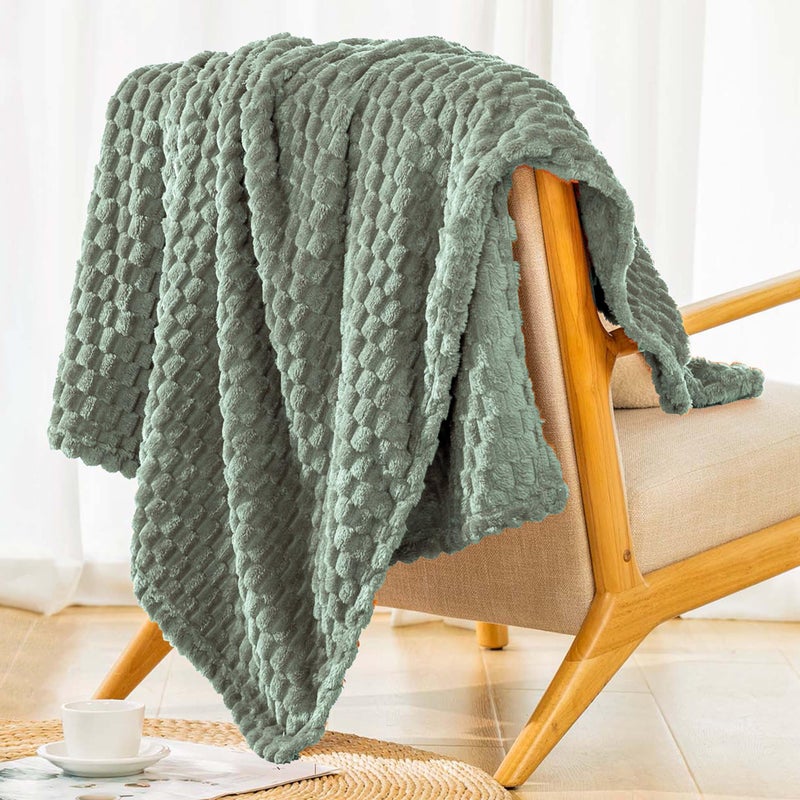 Bnuitland Bnuitland Sage Green Flannel throw blanket (50X71 inches) with Pillow Cover(18X18 inches)  300 GSM Cozy Warm Soft Fleece home decor Lightweight Bed Sofa Blanket for Adults  Suitable for All Seasons.  - Image 3