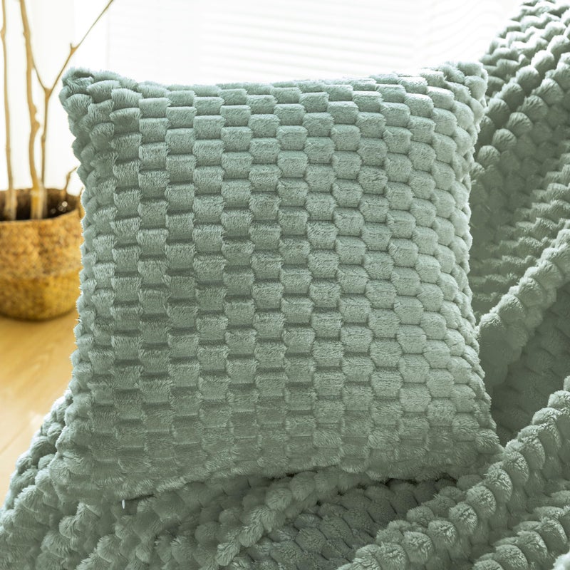 Bnuitland Bnuitland Sage Green Flannel throw blanket (50X71 inches) with Pillow Cover(18X18 inches)  300 GSM Cozy Warm Soft Fleece home decor Lightweight Bed Sofa Blanket for Adults  Suitable for All Seasons.  - Image 2