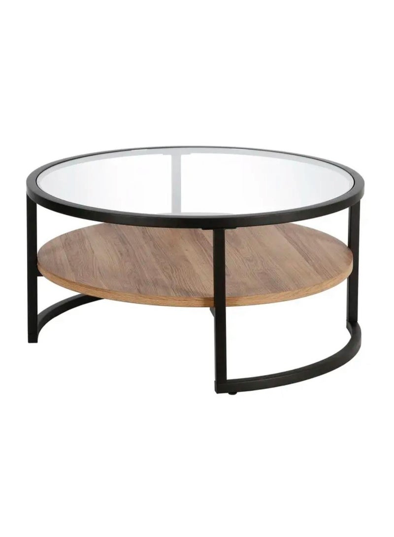 EXPERT “Modern design round coffee table with glass top, black metal frame and wooden storage level.” - Image 5