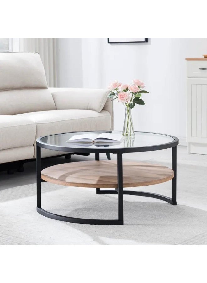 EXPERT “Modern design round coffee table with glass top, black metal frame and wooden storage level.” - Image 4