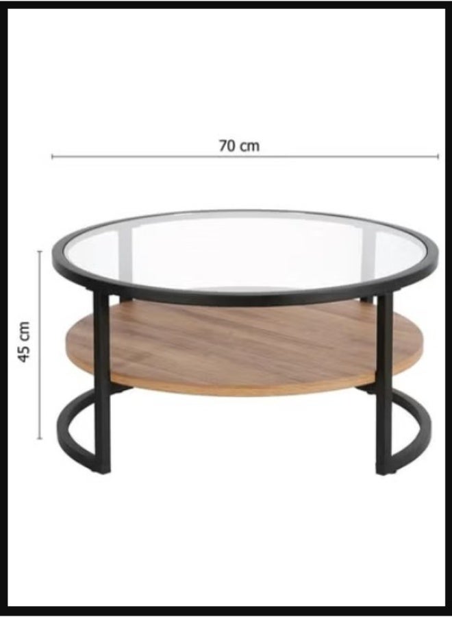 EXPERT “Modern design round coffee table with glass top, black metal frame and wooden storage level.” - Image 3