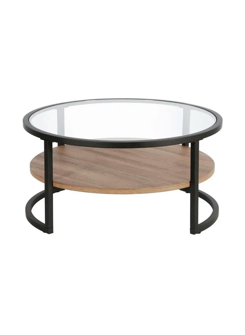 EXPERT “Modern design round coffee table with glass top, black metal frame and wooden storage level.” - Image 1