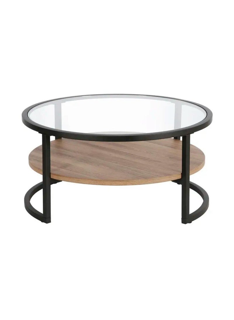 EXPERT “Modern design round coffee table with glass top, black metal frame and wooden storage level.” - Image 1