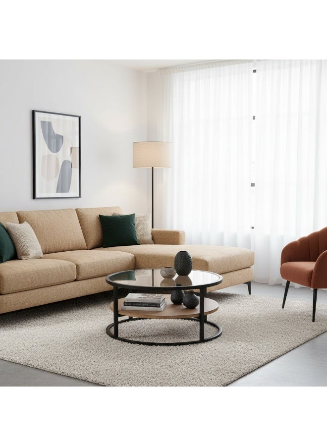 EXPERT “Modern design round coffee table with glass top, black metal frame and wooden storage level.” - Image 2