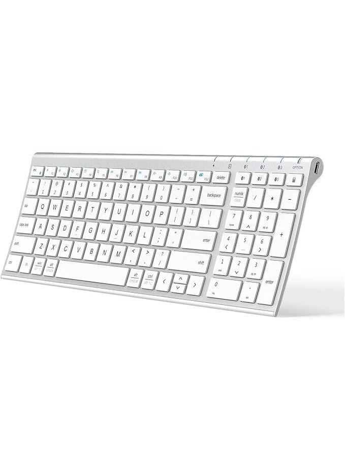 iClever Bluetooth Keyboard BK10, Multi Device Keyboard Rechargeable with Number Pad Ergonomic Design Full Size Stable Connection Keyboard for iPad, iPhone, Mac, iOS, Android, Windows - Image 1