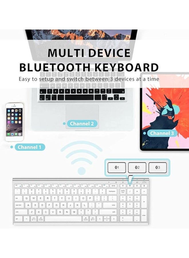 iClever Bluetooth Keyboard BK10, Multi Device Keyboard Rechargeable with Number Pad Ergonomic Design Full Size Stable Connection Keyboard for iPad, iPhone, Mac, iOS, Android, Windows - Image 4