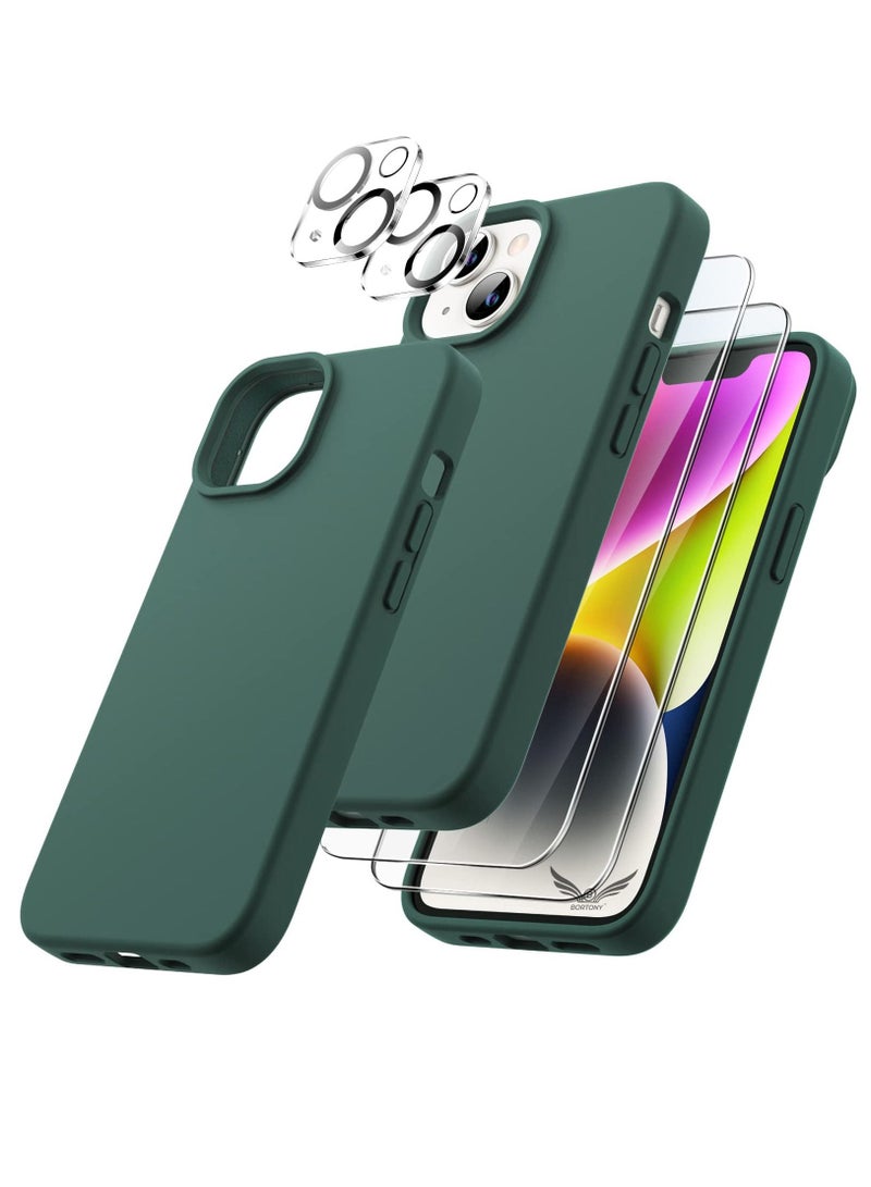 BORTONY iPhone 14 Cover with 2-Pack Screen Protector and 2-Pack Camera Lens Protector Liquid Silicone Shockproof Drop Protection Case 6.1 inch - Image 1