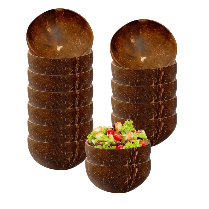TANEMUDO 14 Pcs Coconut Shell Bowls Small Polished Wooden Bowls for Smoothie Acai Salad and Vegan Gifts, Natural Rustic Kitchen Decor (Small) - Image 1