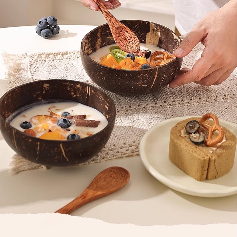 TANEMUDO 14 Pcs Coconut Shell Bowls Small Polished Wooden Bowls for Smoothie Acai Salad and Vegan Gifts, Natural Rustic Kitchen Decor (Small) - Image 3