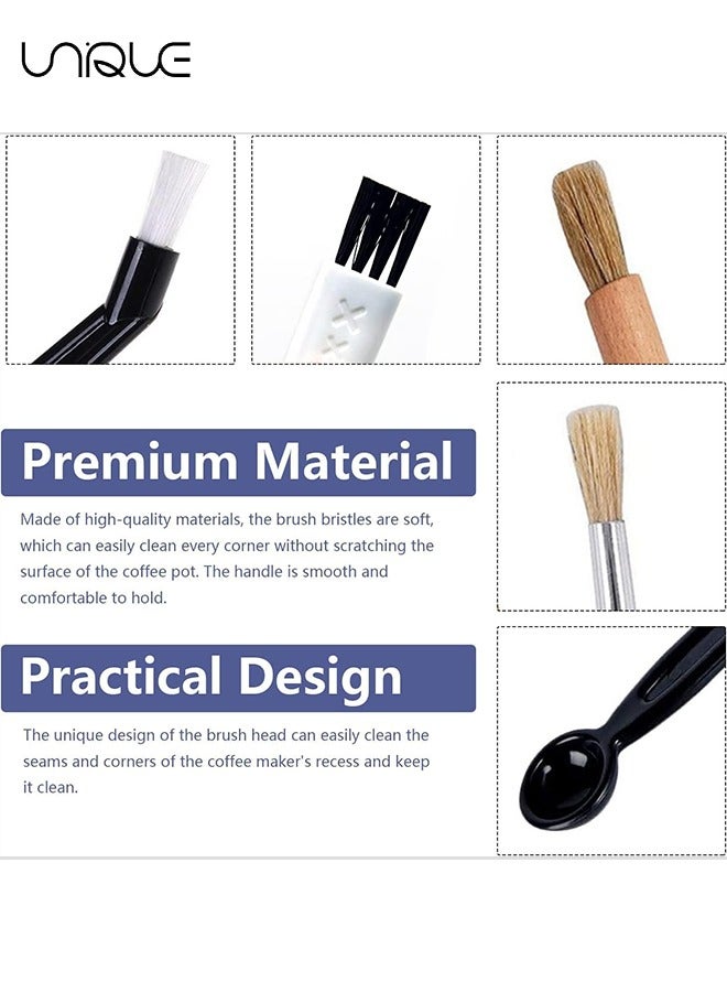 يونيك مجموعة فرش القهوة المكونة من 5 قطع - مجموعة فرشاة إسبريسو احترافية - فرشاة مطحنة قهوة مصممة جيدا - مقبض خشبي ثقيل وشعيرات طبيعية فرشاة ماكينة صنع القهوة بالخشب - للمحترفين أو باريستا أو الاستخدام المنزلي - Image 3