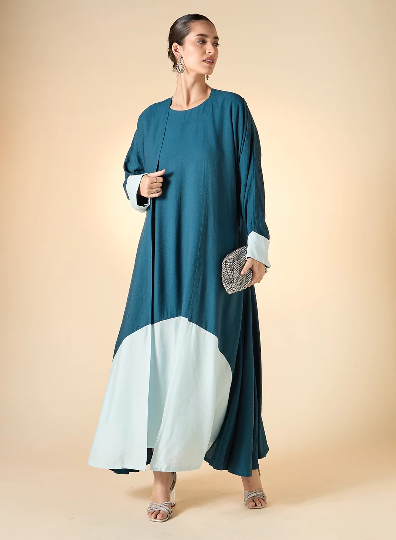 Hadiyath Al Madinah Colorblock Abaya Set 3-Piece - HM