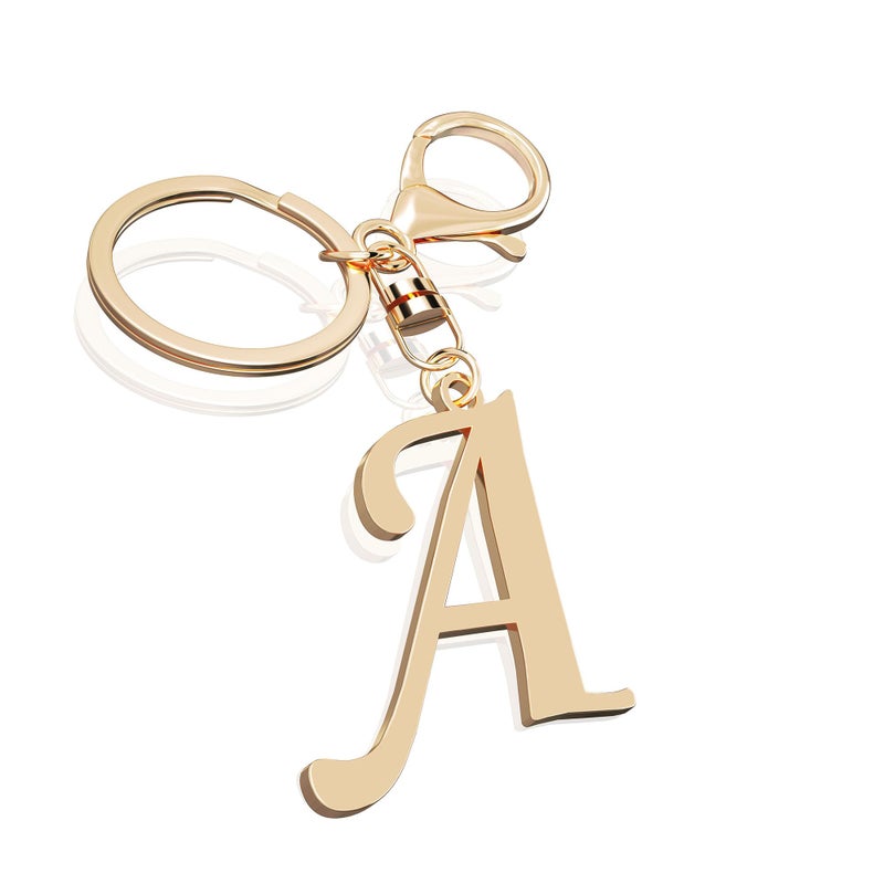 Suweibuke Cute Stainless Steel Gold Initial Letter Keychain for Women Girl, Charms for Key Handbag Backpack Bag, Personalized Gift (Gold-A) - Image 1