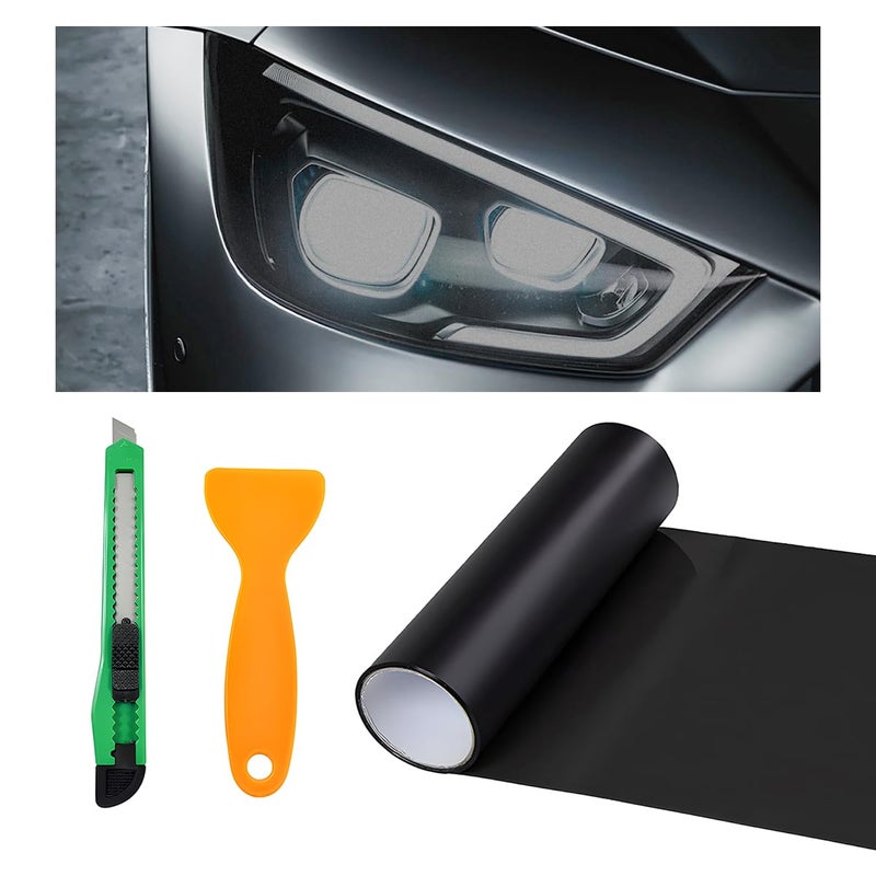 Ohleats Car Light Tint Film 118 472 SelfAdhesive Auto Light Wrap Film Roll with Cutter Waterproof Vinyl Film Sticker for Fog Light Tail Light Headlight Car Accessories Matte Black