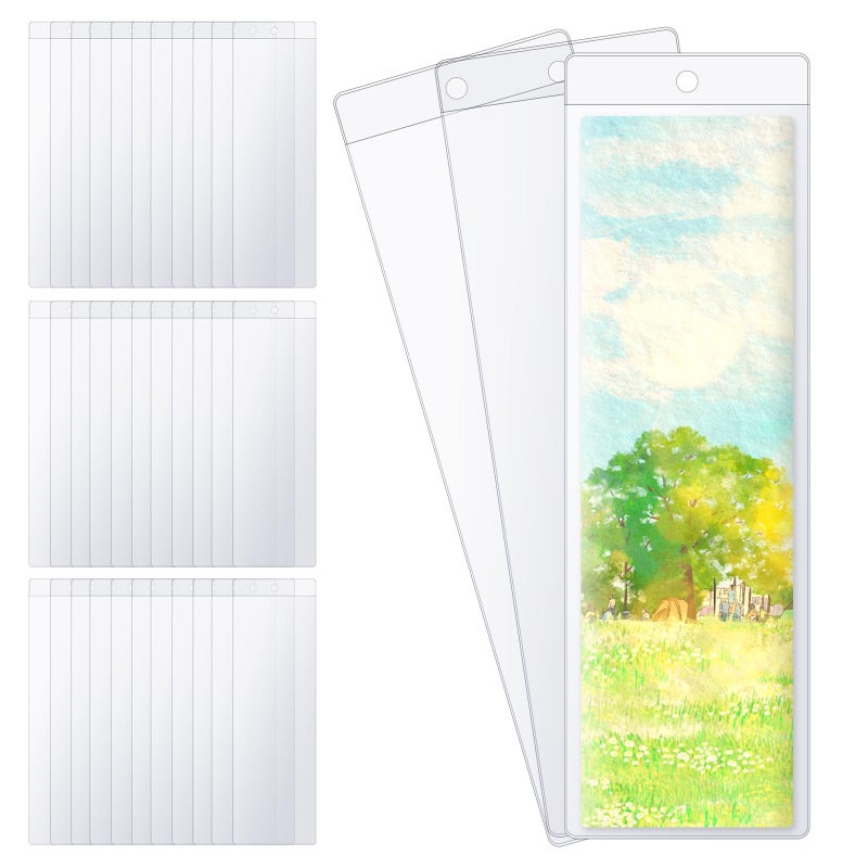 SBYURE 36 PCS Bookmark Sleeves Clear Bookmark Sleeves 7x2.3 inch Blank Bookmark Holder with Hole for Wedding Valentineâ€™s Party Favor Decoration - Image 1