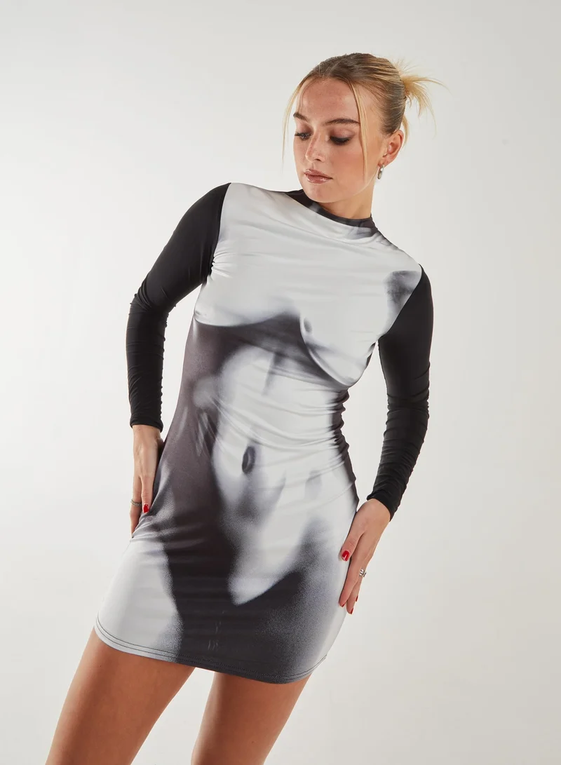 Pink Vanilla  Graphic Silhouette Long Sleeve Dress for Women | Best Price UAE