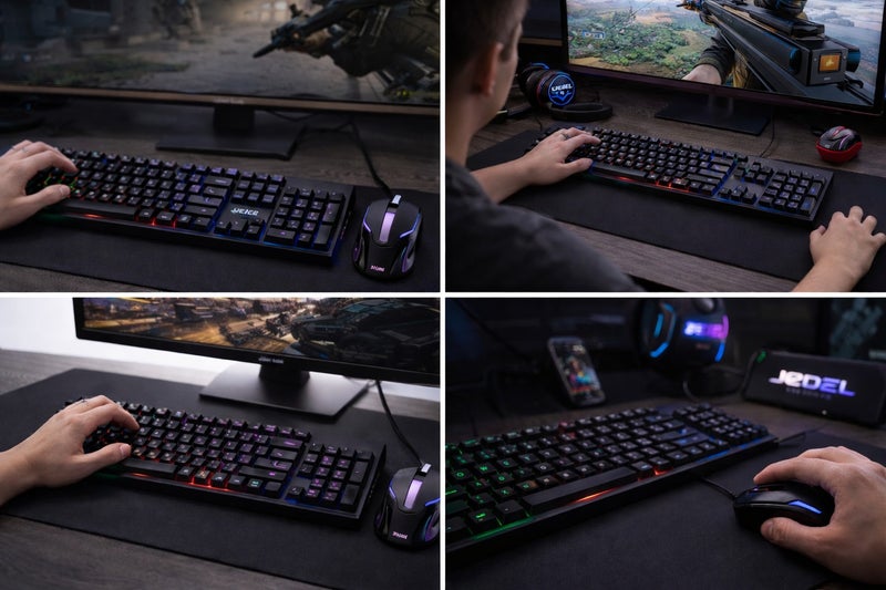 جي ديل مجموعة لوحة مفاتيح وماوس للألعاب الاحترافية سلكية JEDEL GK106 RGB باللون الأسود - Image 3