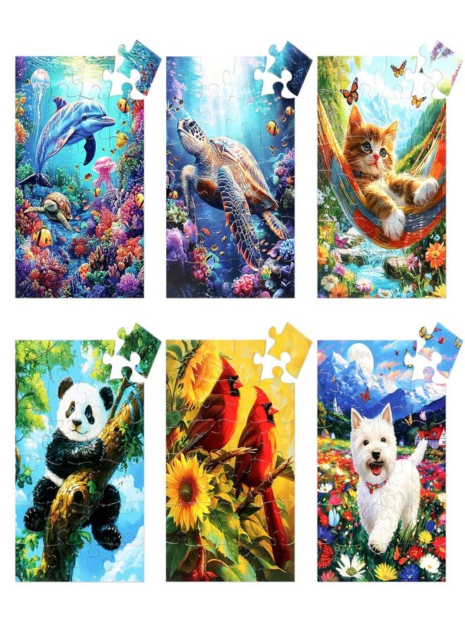 LELEMON 6 Packs 24 Large Piece Puzzles for Seniors,Animals Puzzle for Seniors with Dementia,Turtle Panda Cat Dolphin Bird Dog Easy Jigsaw Puzzle for Alzheimers Memory Games Dementia Activities - Image 1