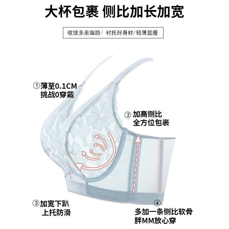 Summer Thin Underwear For Women Without Rims, Large Breasts, Small Push-Up, Secondary Breast Reduction, Anti-Sagging Large Size Bra - Image 3