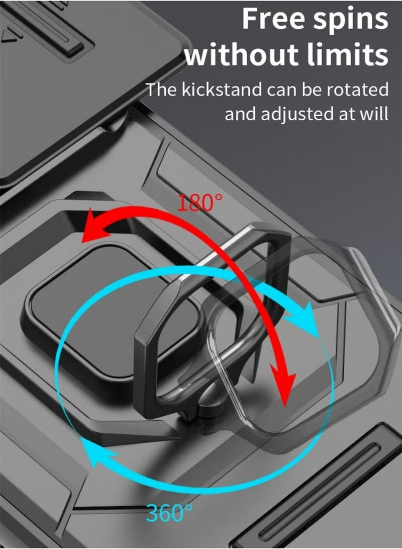 X-level Case Cover for VIVO V60 5G, Camouflage Military Grade Heavy Duty Shockproof Protection Case with Magnetic Bracket and Lens Slide Window Phone Cover (Black) - Image 4