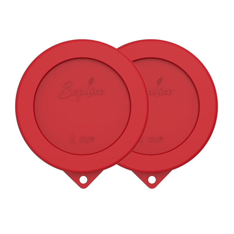 Sophico 1 Cup Round Silicone Storage Cover Lids Replacement for Anchor Hocking and Pyrex 7202PC Glass Bowls Container not Included Red  2 pack