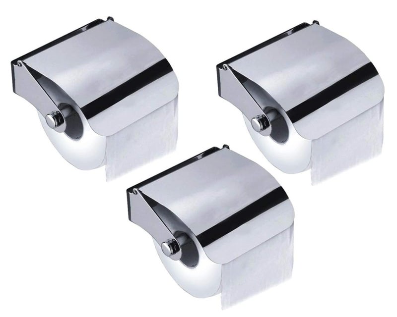 Shoppingekart Wall Mounted Stainless Steel Paper Towel Holder, Toilet Tissue Holder Roll Paper Holder Box Roll Organizer for Kitchen, Bathroom Stand 005 (Tissue Roll Holder | Steel | Silver) 3 Pcs  - Image 1