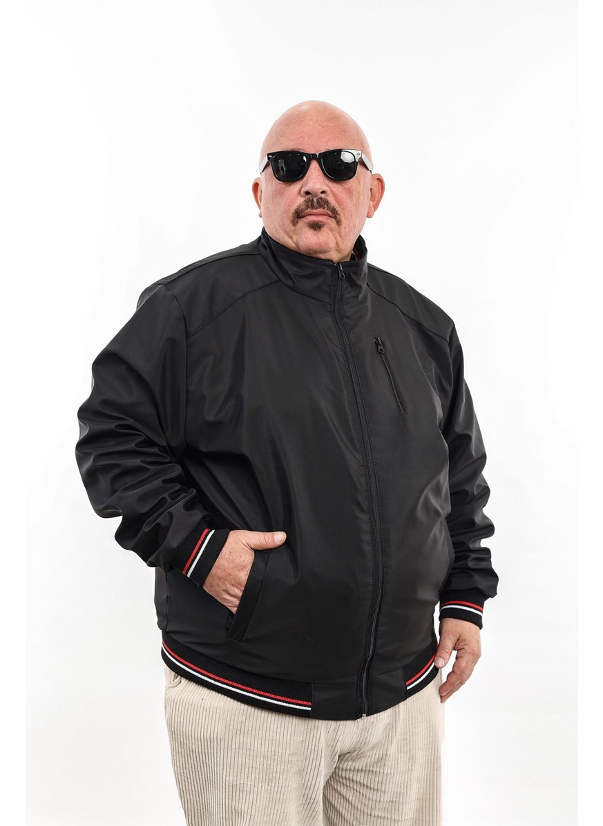 IXIR - Plus Size Classic Zipper Seasonal Men's Coat & Jacket Black - Image 1