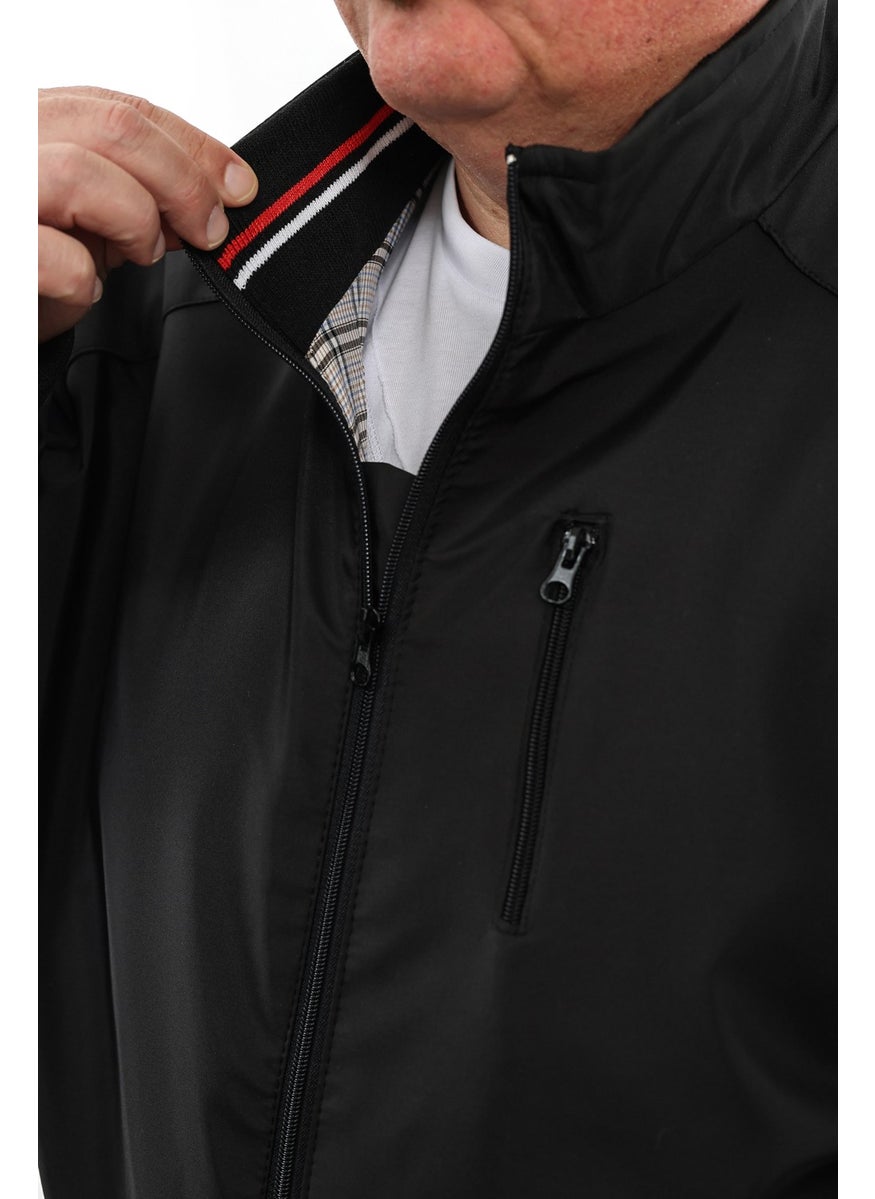 IXIR - Plus Size Classic Zipper Seasonal Men's Coat & Jacket Black - Image 1