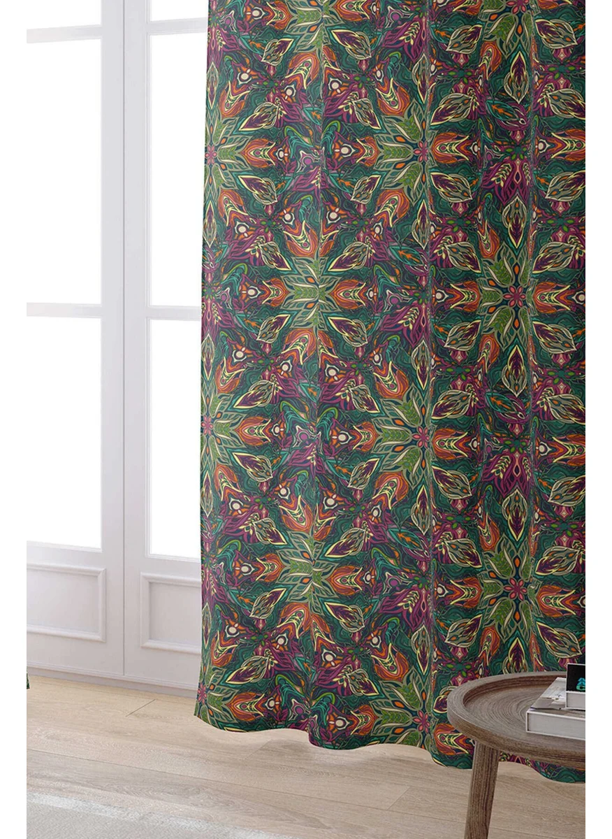 Cango Home Green Purple Retro Vintage Patterned Digital Printed Curtain OTYK045-PR