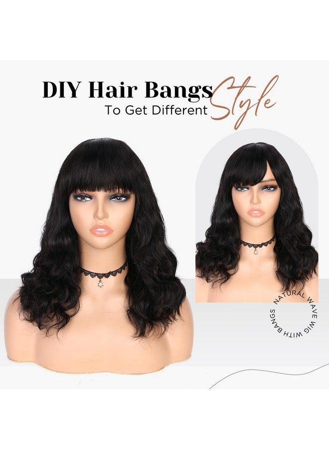 WIGER Natural Wavy Human Hair Wigs With Bangs Black Loose Wave Wigs For Black Women None Lace Front Wigs Brazilian Virgin Human Hair Glueless Loose Curly Wig For Daily (16 Inches) - Image 4