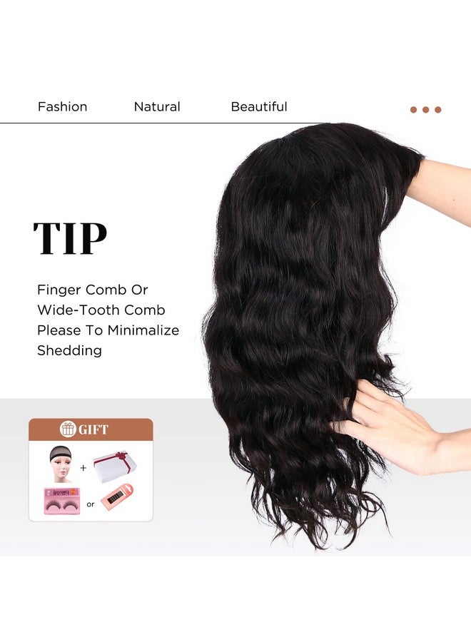 WIGER Natural Wavy Human Hair Wigs With Bangs Black Loose Wave Wigs For Black Women None Lace Front Wigs Brazilian Virgin Human Hair Glueless Loose Curly Wig For Daily (16 Inches) - Image 5