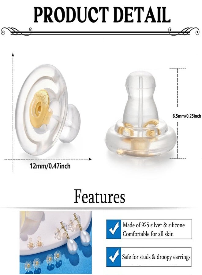 Moconar 14K Gold Silicone Earring Backs Replacements,Locking Secure Earring Backs for Studs/Droopy Ears,No-Irritate Hypoallergenice Soft Clear Earring Backs for Diamond Earrings - Image 4