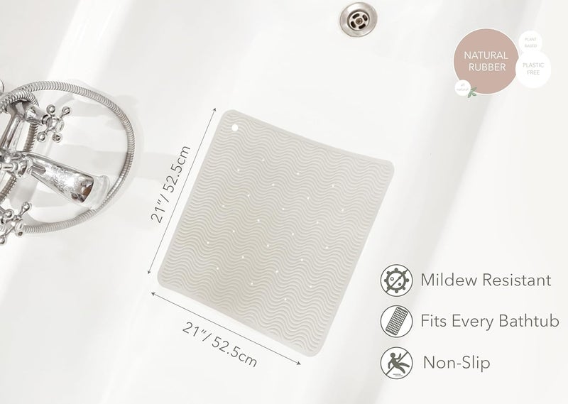 Hevea Natural Rubber Wave Bath Mat – Square 21x21 in - Non-Slip Shower & Bathtub Mat with 364 Suction Cups, Plastic-Free & Biodegradable (Marble) - Image 2