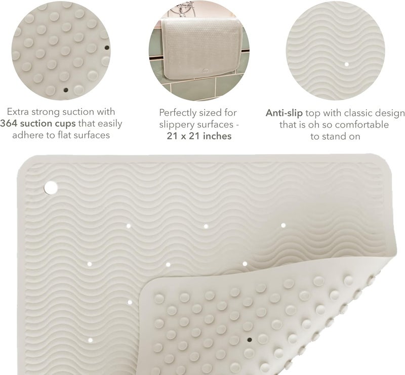 Hevea Natural Rubber Wave Bath Mat – Square 21x21 in - Non-Slip Shower & Bathtub Mat with 364 Suction Cups, Plastic-Free & Biodegradable (Marble) - Image 3