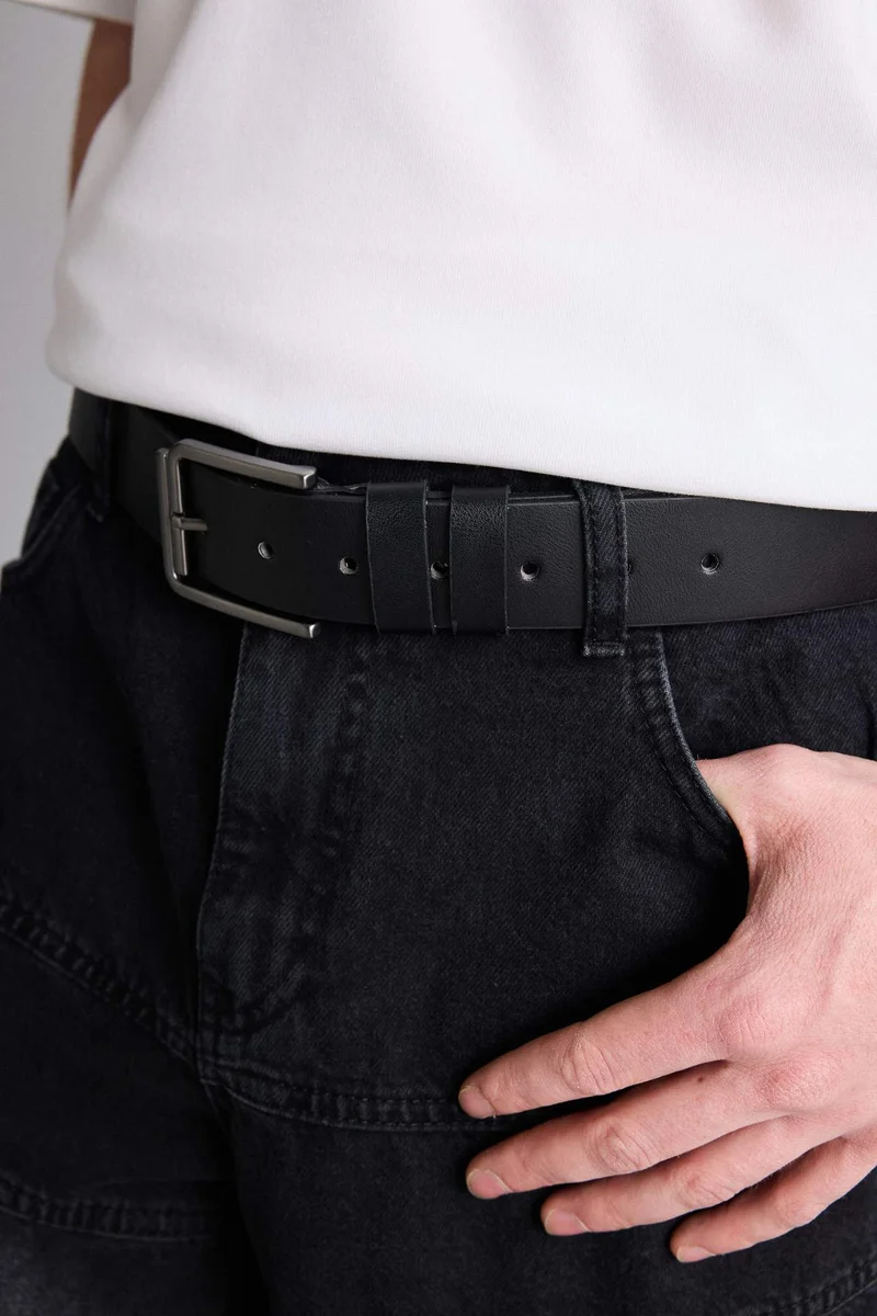 ديفاكتو Man Rectangular Hair Clip Faux Leather Denim Belt