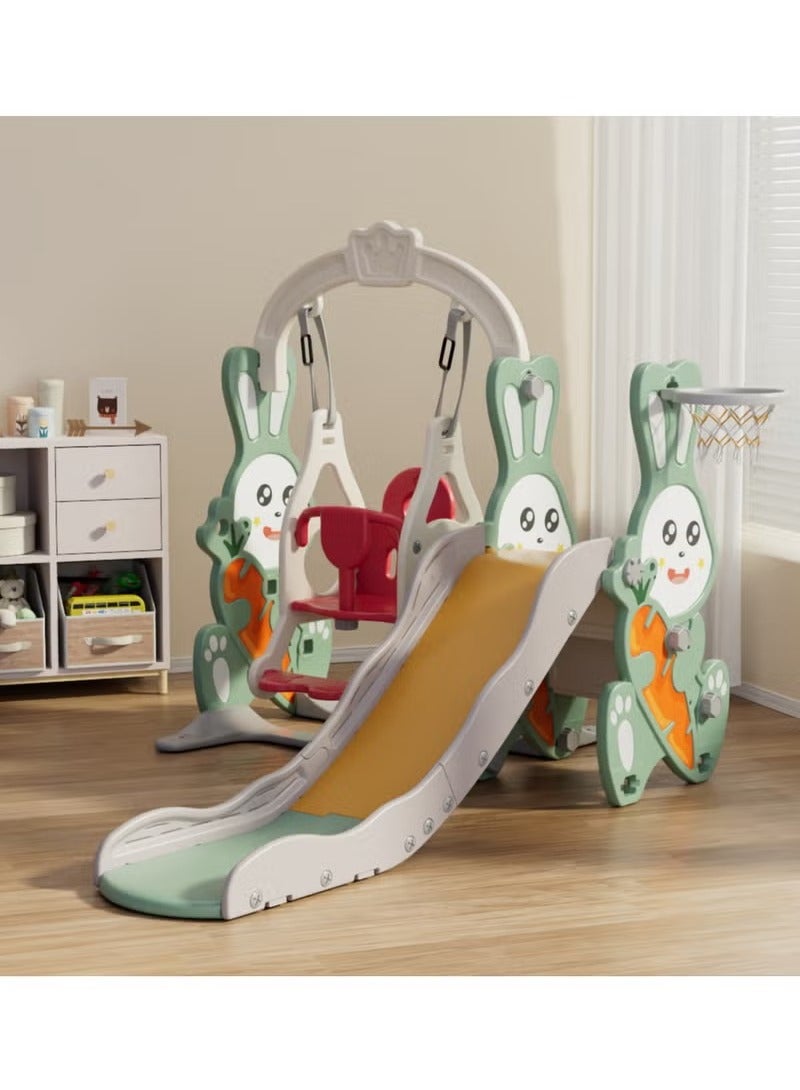 فول جوي مجموعة زحليقة وأرجوحة مع حلقة كرة سلة 3*1 للأطفال،مجموعة ملعب داخلي وخارجي للأطفال الصغار،مجموعة ألعاب تسلق للأطفال - Image 1
