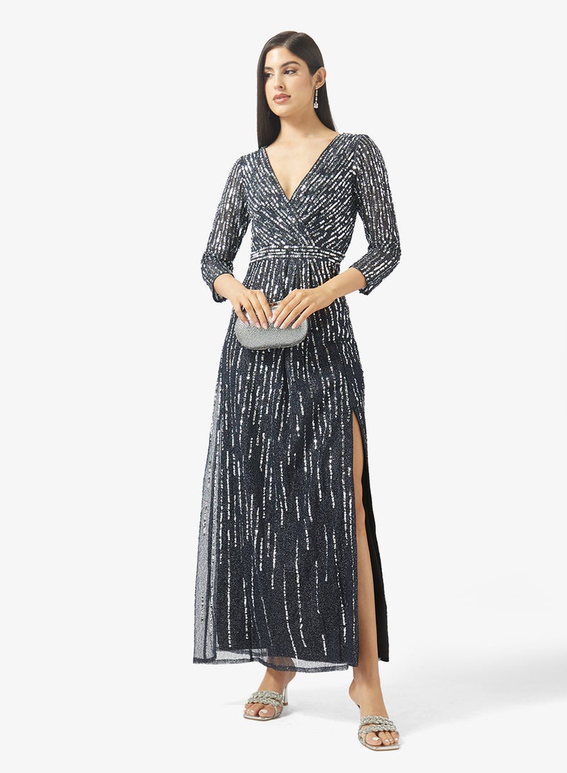 نمشي x فستان سهرة مطرز بالخرز بتصميم - - Image 4